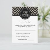 Art Deco Black en Beige Chevron Pattern RSVP Kaartje (Staand voorkant)