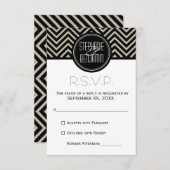 Art Deco Black en Beige Chevron Pattern RSVP Kaartje (Voorkant / Achterkant)