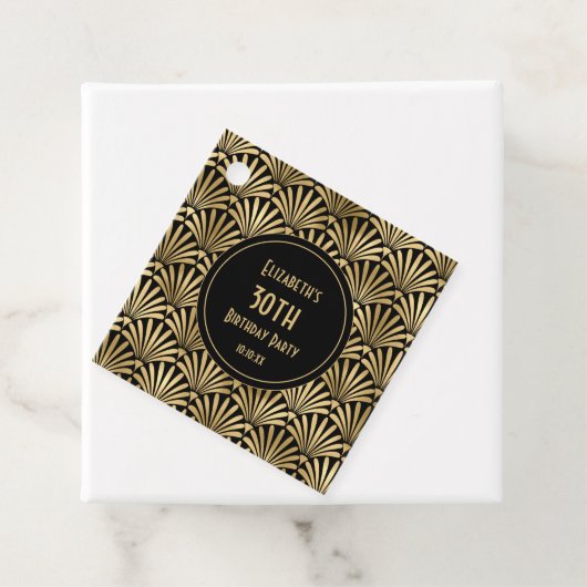 Art Deco Black en Gold 30th Birthday Party Bedankjes Labels (In situ)