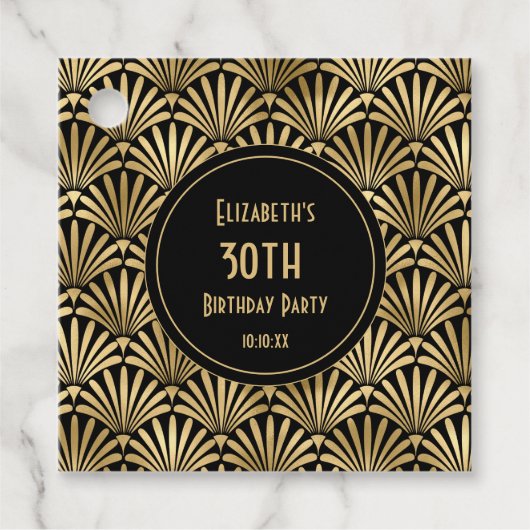 Art Deco Black en Gold 30th Birthday Party Bedankjes Labels (Voorkant)