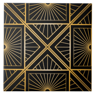 Art Deco Black en Gold Abstract geometrisch Tegeltje