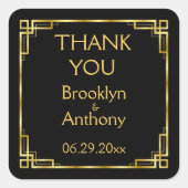 Art Deco Black en Gold Bedankt voor je bruiloft Vierkante Sticker (Voorkant)