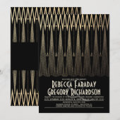 Art Deco Black en Gold Gatsby Chic Wedding Kaart (Voorkant / Achterkant)