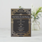 Art Deco Black en Gold Gatsby Reception Kaart (Staand voorkant)