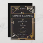 Art Deco Black en Gold Gatsby Reception Kaart (Voorkant / Achterkant)