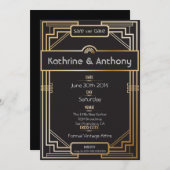 Art Deco Black en Gold Gatsby Save the Date (Voorkant / Achterkant)