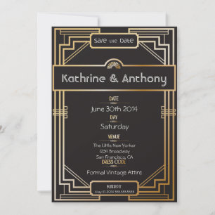 Art Deco Black en Gold Gatsby Save the Date