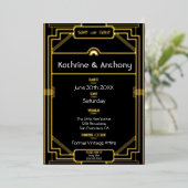 Art Deco Black en Gold Gatsby Save the Date Folie Uitnodiging (Staand Voorkant)