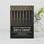Art Deco Black en Gold Gatsby Verjaardagsfeest Kaart (Staand voorkant)