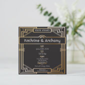 Art Deco Black en Gold Gatsby Wedding Invitation Kaart (Staand voorkant)