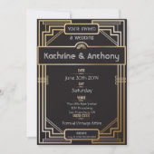 Art Deco Black en Gold Gatsby Wedding Invitation Kaart (Voorkant)
