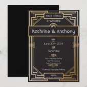 Art Deco Black en Gold Gatsby Wedding Invitation Kaart (Voorkant / Achterkant)