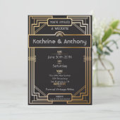 Art Deco Black en Gold Gatsby Wedding Invitation Kaart (Staand voorkant)