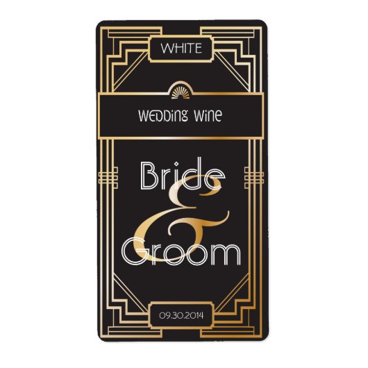 Art Deco Black en Gold Gatsby Wedding Wine Label (Voorkant)