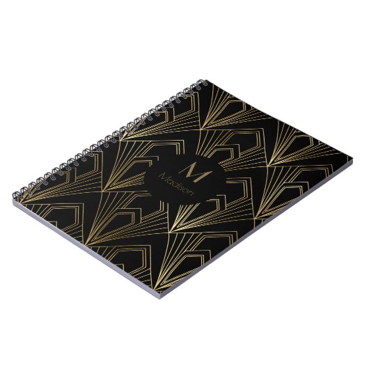 Art Deco Black en Gold Geometric Pattern Notitieboek (Linkerzijde)