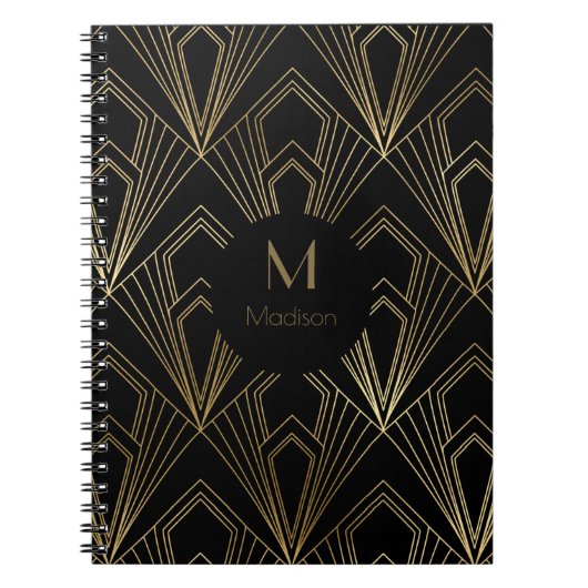 Art Deco Black en Gold Geometric Pattern Notitieboek (Voorkant)