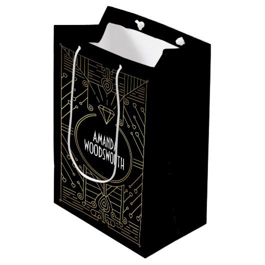 Art Deco  Black en Gold Gift Bag Medium Cadeauzakje (Voorkant Gekanteld)