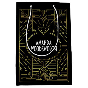Art Deco  Black en Gold Gift Bag Medium Cadeauzakje