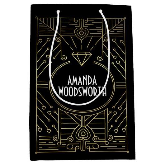 Art Deco Black en Gold Gift Bag Medium Cadeauzakje (Voorkant)