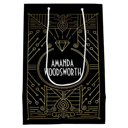 Art Deco  Black en Gold Gift Bag Medium Cadeauzakje (Achterkant)