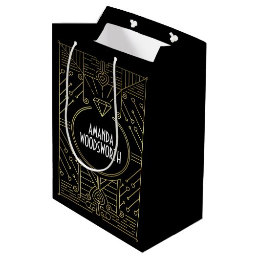 Art Deco  Black en Gold Gift Bag Medium Cadeauzakje (Achterkant Gekanteld)