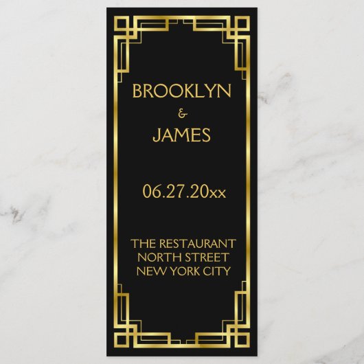 Art Deco Black en Gold Menu voor bruiloft (Achterkant)