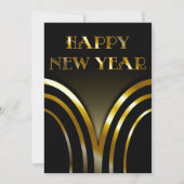 Art Deco Black en Gold New Years Party Kaart (Voorkant)