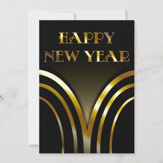 Art Deco Black en Gold New Years Party Kaart (Voorkant)