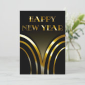 Art Deco Black en Gold New Years Party Kaart (Staand voorkant)