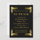Art Deco Black en Gold New Years Party Kaart (Achterkant)