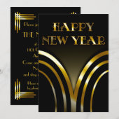 Art Deco Black en Gold New Years Party Kaart (Voorkant / Achterkant)