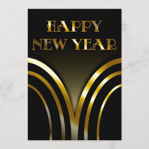 Art Deco Black en Gold New Years Party Kaart