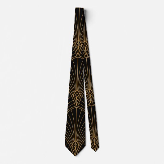Art Deco Black en Gold Stropdas (Voorkant)