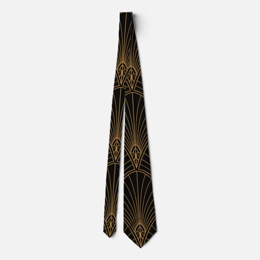  Art Deco Black en Gold Stropdas (Achterkant)