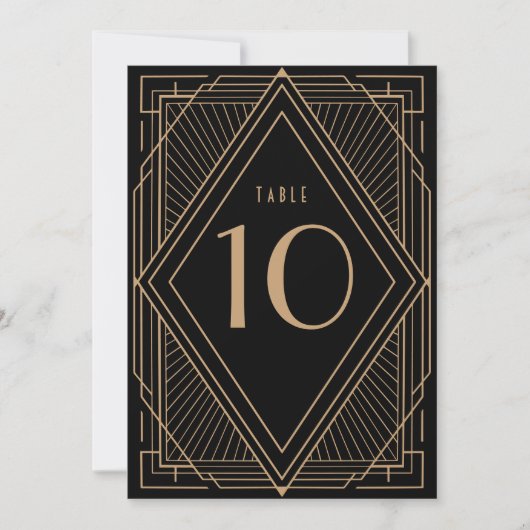 Art Deco Black en Gold Table Number Kaart (Voorkant)