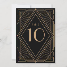 Art Deco Black en Gold Table Number Kaart