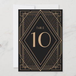 Art Deco Black en Gold Table Number Kaart