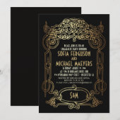 Art Deco Black en Gold verlovingsfeest Kaart (Voorkant / Achterkant)