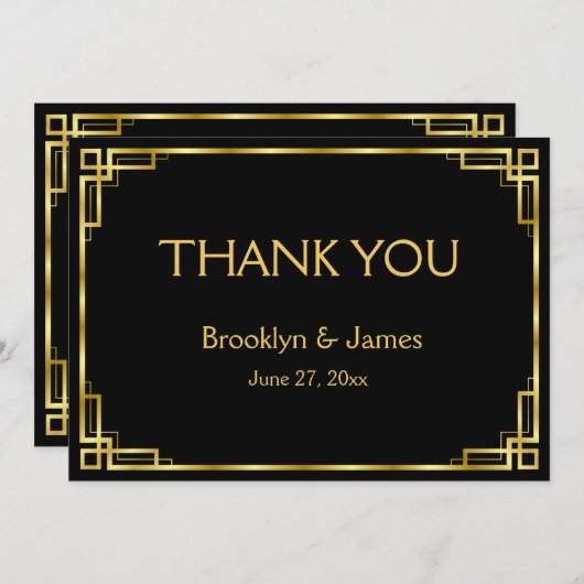 Art Deco Black en Gold Weddenschap Hartelijk dank Bedankkaart (Voorkant / Achterkant)
