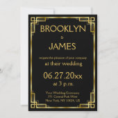 Art Deco Black en Gold Wedding Invitations Kaart (Voorkant)