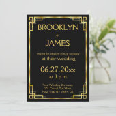 Art Deco Black en Gold Wedding Invitations Kaart (Staand voorkant)
