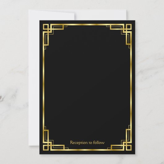 Art Deco Black en Gold Wedding Invitations Kaart (Achterkant)