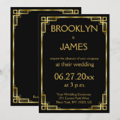 Art Deco Black en Gold Wedding Invitations Kaart (Voorkant / Achterkant)