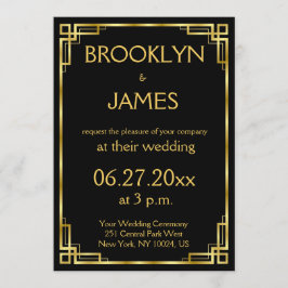 Art Deco Black en Gold Wedding Invitations Kaart