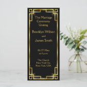 Art Deco Black en Gold Wedding Program Kaarten (Staand voorkant)