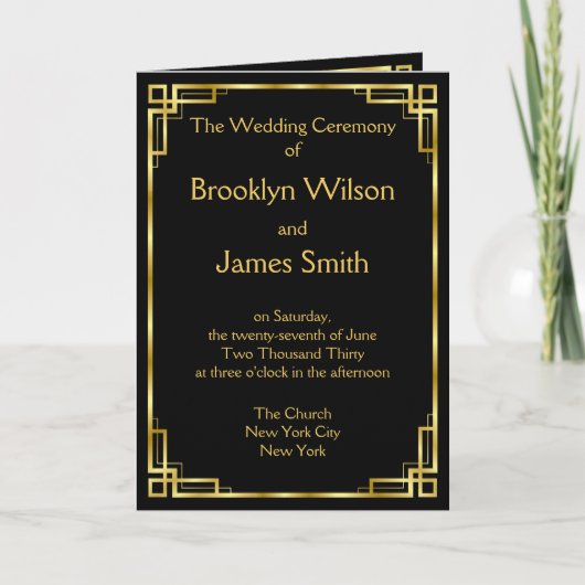 Art Deco Black- en Gold Wedding-programma's Programma (Voorkant)