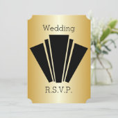 Art Deco Black en Gold Wedding RSVP Uitnodiging (Staand voorkant)