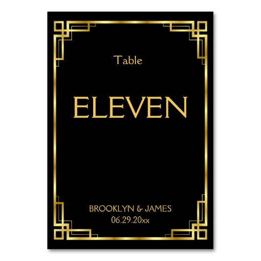 Art Deco Black en Gold Wedding Table Numbers Kaart (Voorkant)