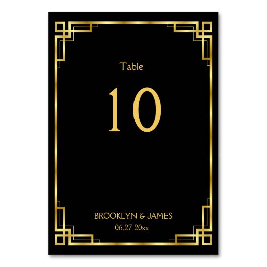 Art Deco Black en Gold Wedding Table Numbers Kaart (Achterkant)