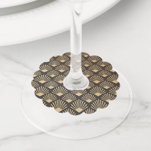 Art Deco Black en Gold Wijnglaslabel